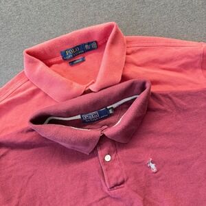 Lot of 2 Polo Ralph Lauren Mens XXL Polo Shirts Pink Burgundy Custom Fit Pique